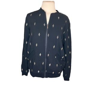 MOSSIMO Jacket Sz XS Black with gold embroidery Zip‎ Retro